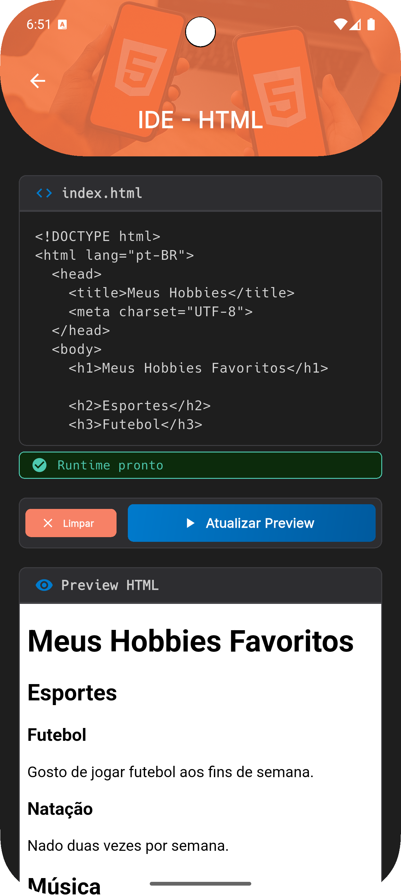 Print 2 do app Aprendendo HTML