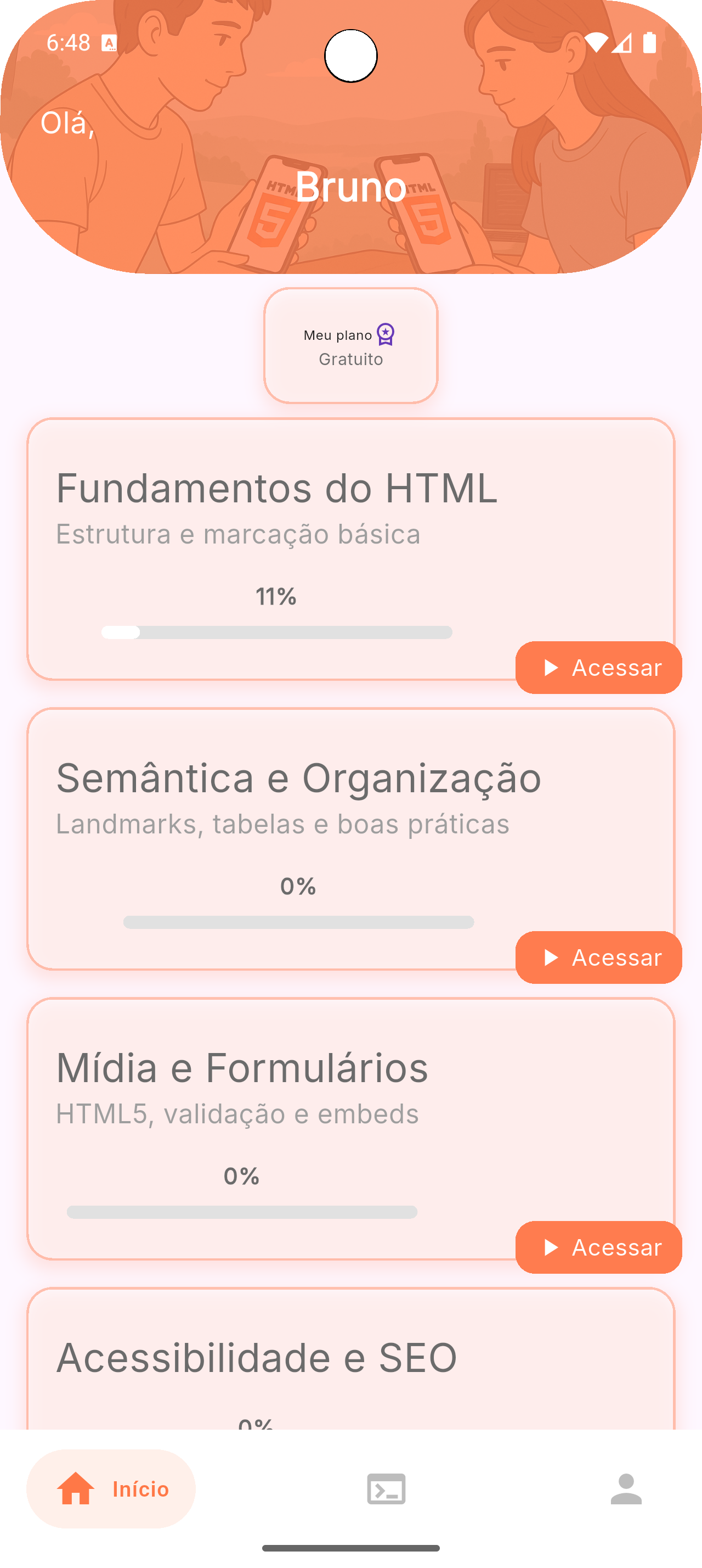 Print 1 do app Aprendendo HTML